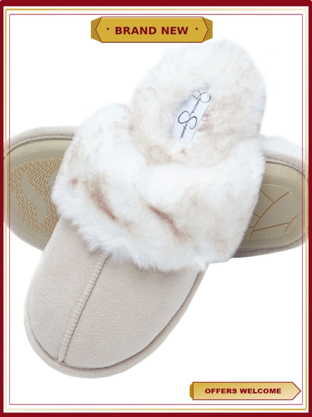 Faux Fur House Slippers Memory Foam Slip On Anti-Skid Sole Scuff Comfort